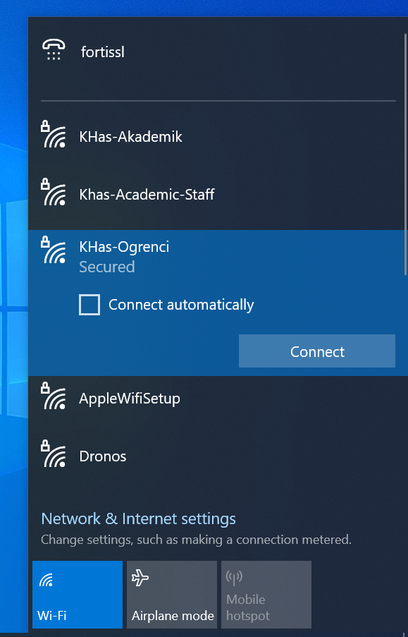 Windows step 1 – Network selection