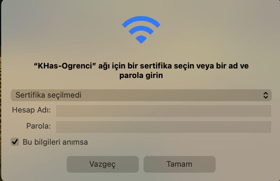 macOS step 1 – Network selection