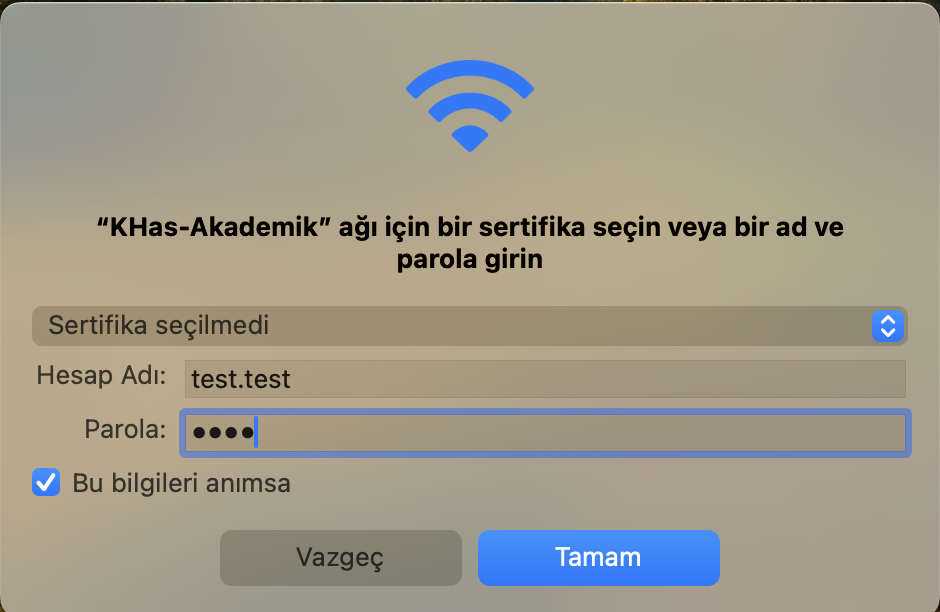 macOS step 2 – Credentials