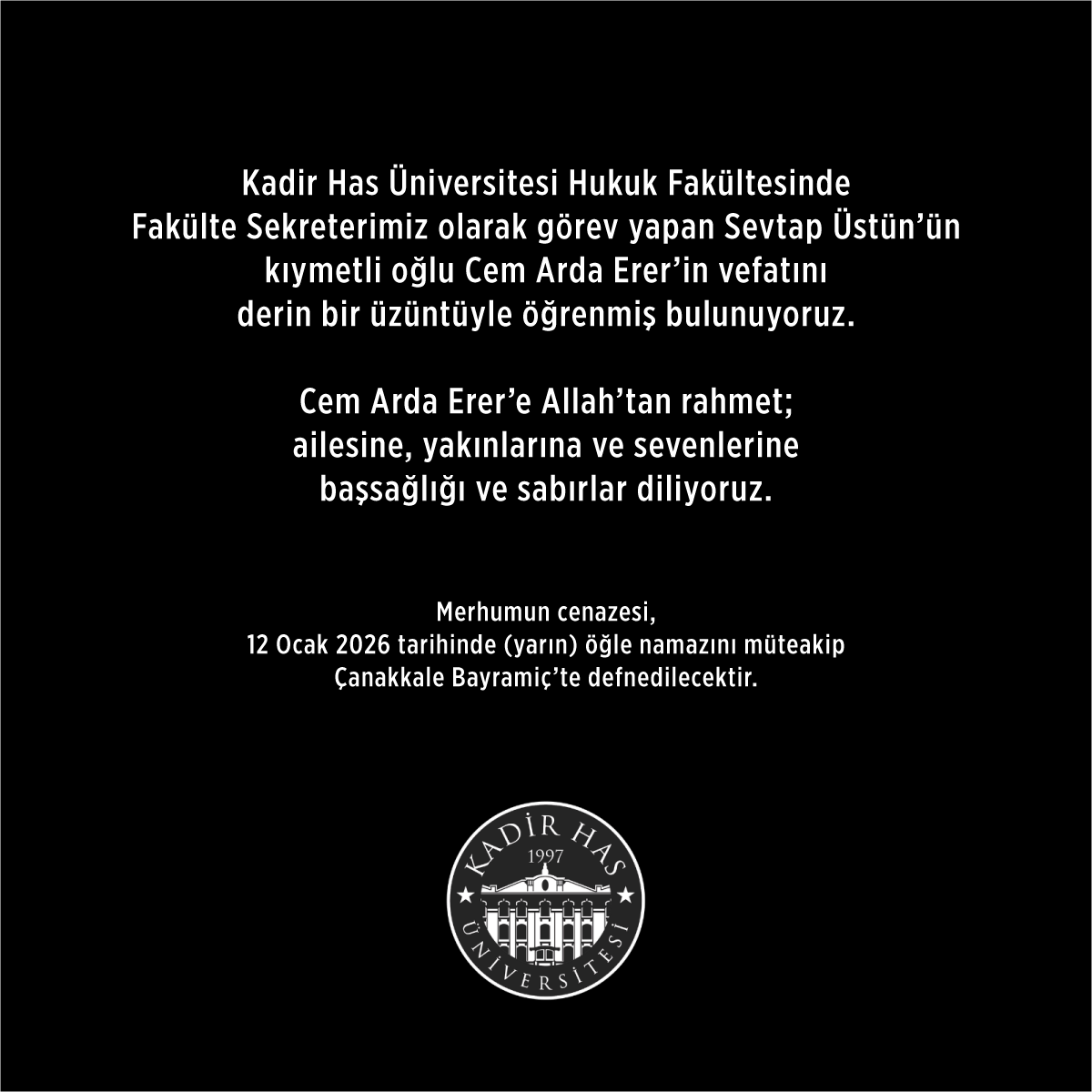 Başsağlığı Mesajı - Cem Arda Erer