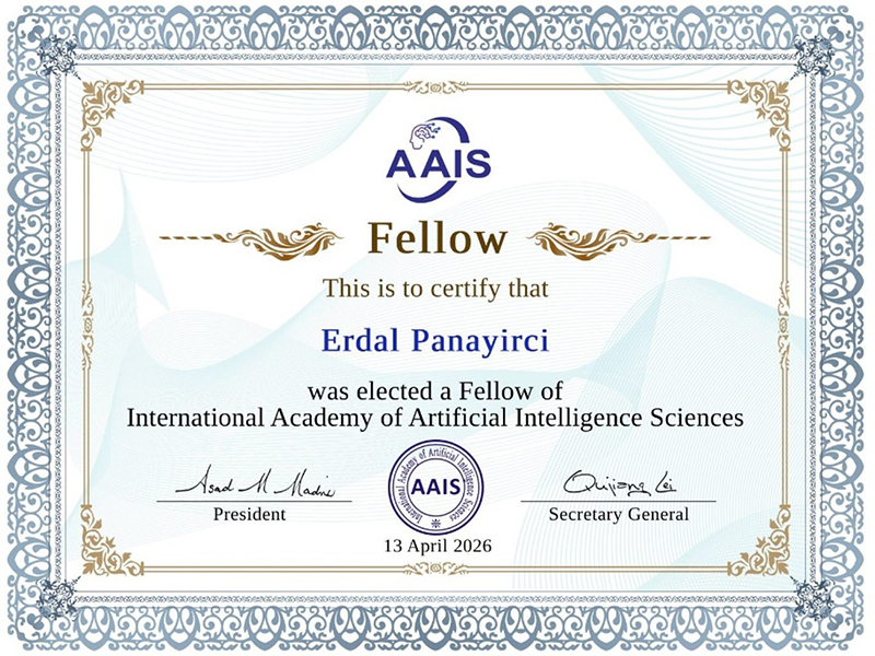 Prof. Dr. Erdal Panayırcı AAIS Fellow sertifikası